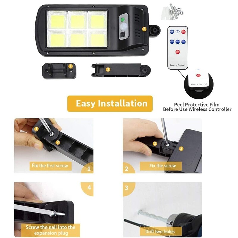 LED Solar Wall Light Outdoor Solar Lamp PIR Motion Sensor Solar Powered Sunlight Street Light for Garden 3 Modes Remote Control