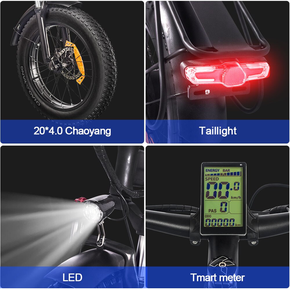 XQS-Q20 Electric Bike 1000W Motor 14AH Bicycles Electric Mountain Bike Snow Bicycle 20×4.0 Fat Tire ebike Folded Ebike Cycling