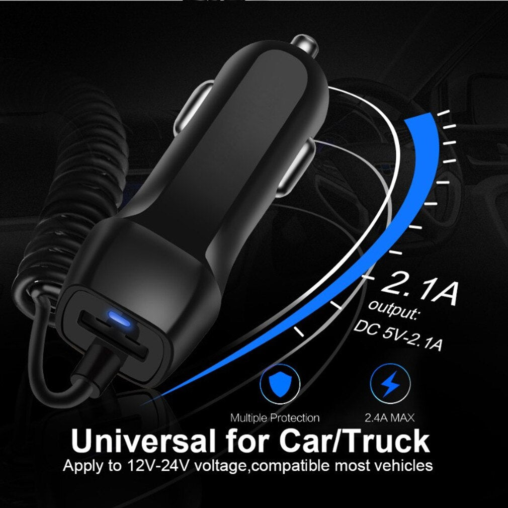 Universal Car Charger With 1.5m USB Cable Mobile Phone Charger For iphone for Samsung Micro USB Type C Fast Car Phone Charger