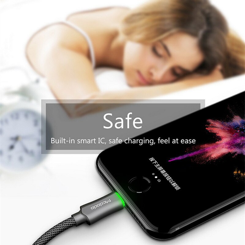 MCDODO Auto Disconnet USB Cable Fast Charging Mobile Phone Charger Data Cord For iPhone 12 11 Pro Max Xs Xr X 8 7 6s 6 Plus iPad