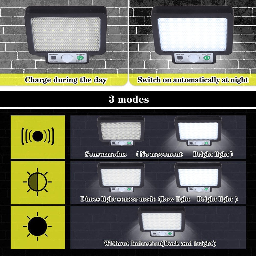 Solar LED Light Outdoor Waterproof Lighting Street Light Porch Wall Lamp PIR Motion Sensor Solar Spotlight for Garden Yard Patio