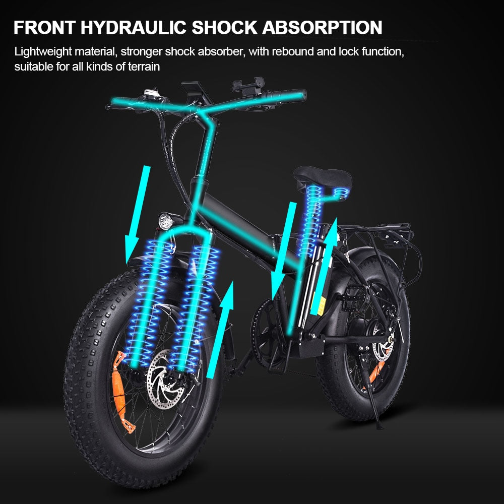 XQS-Q20 Electric Bike 1000W Motor 14AH Bicycles Electric Mountain Bike Snow Bicycle 20×4.0 Fat Tire ebike Folded Ebike Cycling