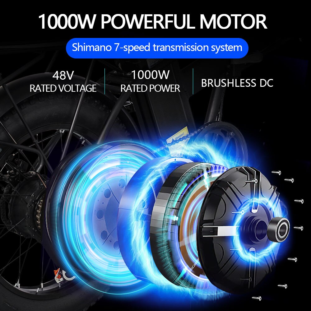 XQS-Q20 Electric Bike 1000W Motor 14AH Bicycles Electric Mountain Bike Snow Bicycle 20×4.0 Fat Tire ebike Folded Ebike Cycling