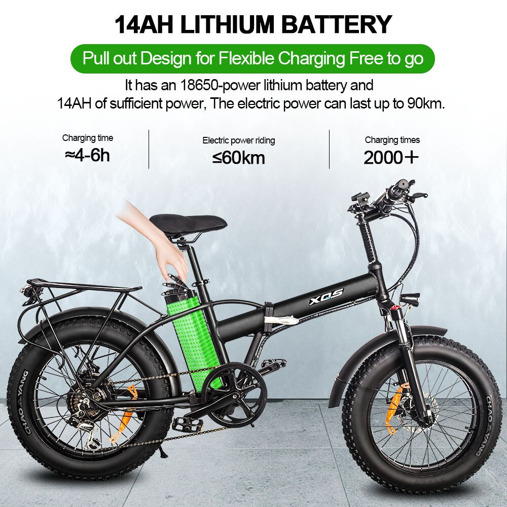 XQS-Q20 Electric Bike 1000W Motor 14AH Bicycles Electric Mountain Bike Snow Bicycle 20×4.0 Fat Tire ebike Folded Ebike Cycling