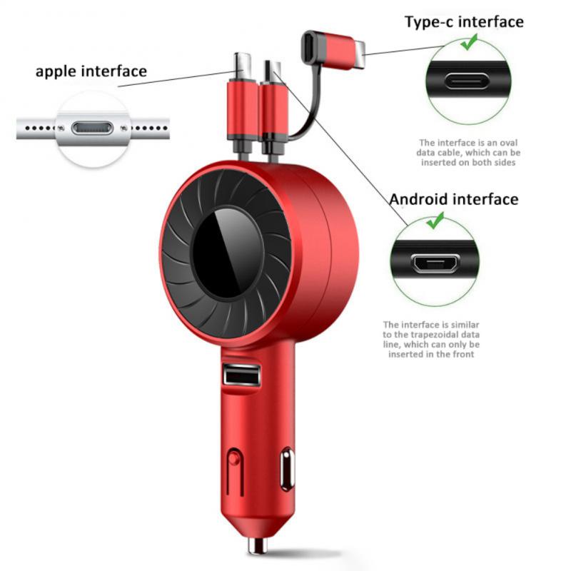 3-in-1 Retractable Car Charger Universal Charging Cables For IPhone IOS Android Huawei Samsung Xiaomi Telescopic Charge Cord