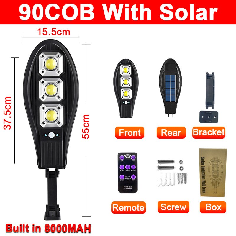 Solar Street Lights Outdoor 108COB Light Control Motion Sensor Dusk to Dawn Security Led Solar Street Light for Square Garden