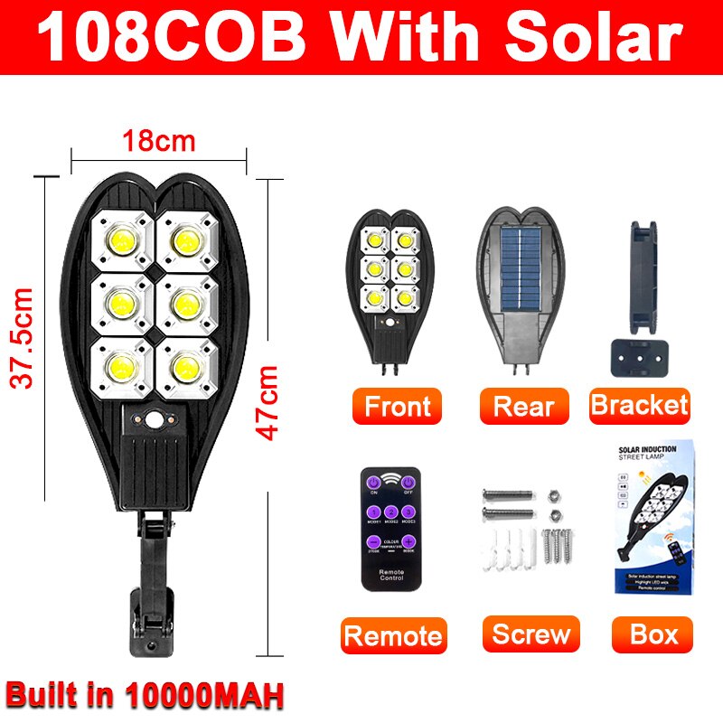 Solar Street Lights Outdoor 108COB Light Control Motion Sensor Dusk to Dawn Security Led Solar Street Light for Square Garden