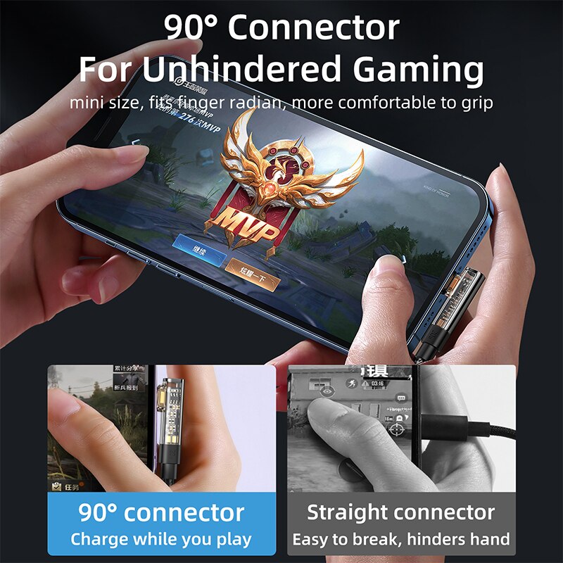 Joyroom 90 Degree USB Data Cable For iPhone 14 13 12 11 Pro Max Nylon Braided Fast Charging Cable 2.4A Super Fast Charging 1.2m