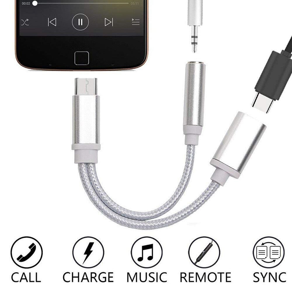 For Xiaomi Huawei to 3.5mm Earphone Audio Adapter for iPhone 3.5mm Headphones AUX Charging Cable 2 In 1 Splitter For IOS 15