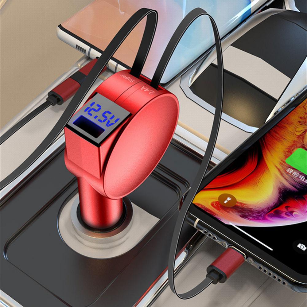 3-in-1 Retractable Car Charger Universal Charging Cables For IPhone IOS Android Huawei Samsung Xiaomi Telescopic Charge Cord