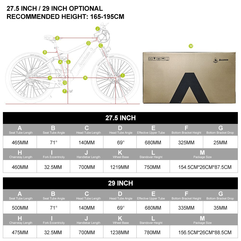 Accolmile Electric Bike 29 27.5 inch Mountain eBike Powerful 750W 500W 250W BAFANG Mid Drive Motor eMTB Adult Bicycle 8 Speed