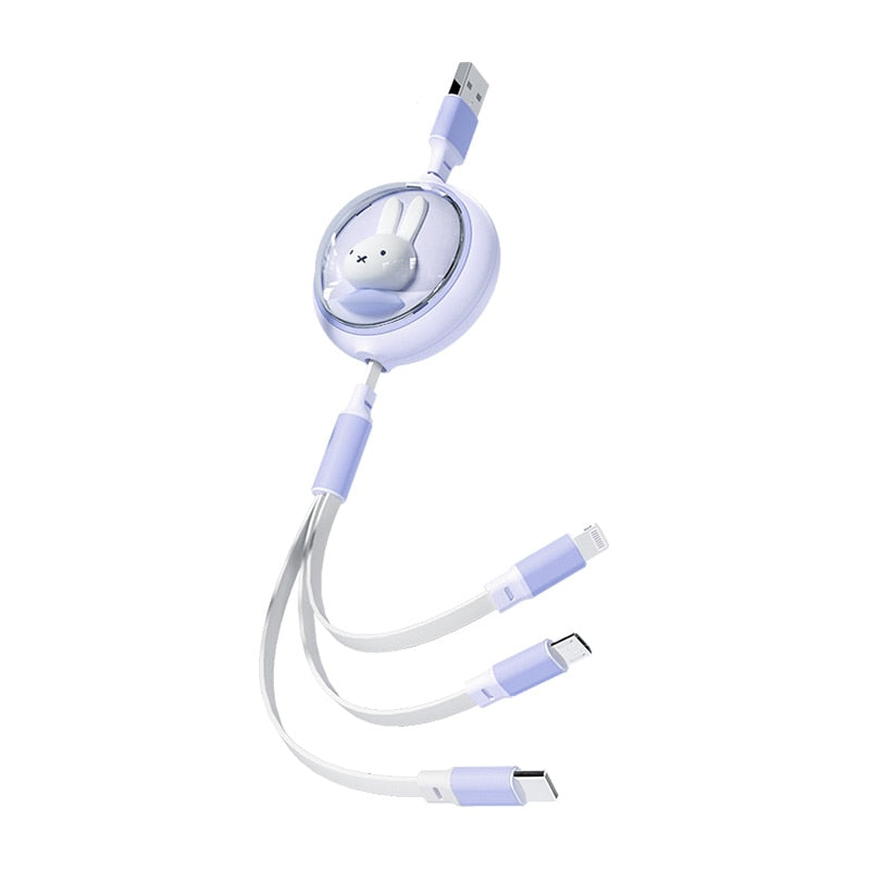 Miffy Retractable Charging Cable 3 in 1 USB C Cable for iPhone 13 14 Charger USB Type C Fast Charging for 14Pro Samsung Xiaomi