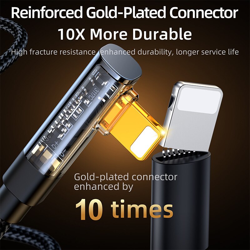 Joyroom 90 Degree USB Data Cable For iPhone 14 13 12 11 Pro Max Nylon Braided Fast Charging Cable 2.4A Super Fast Charging 1.2m