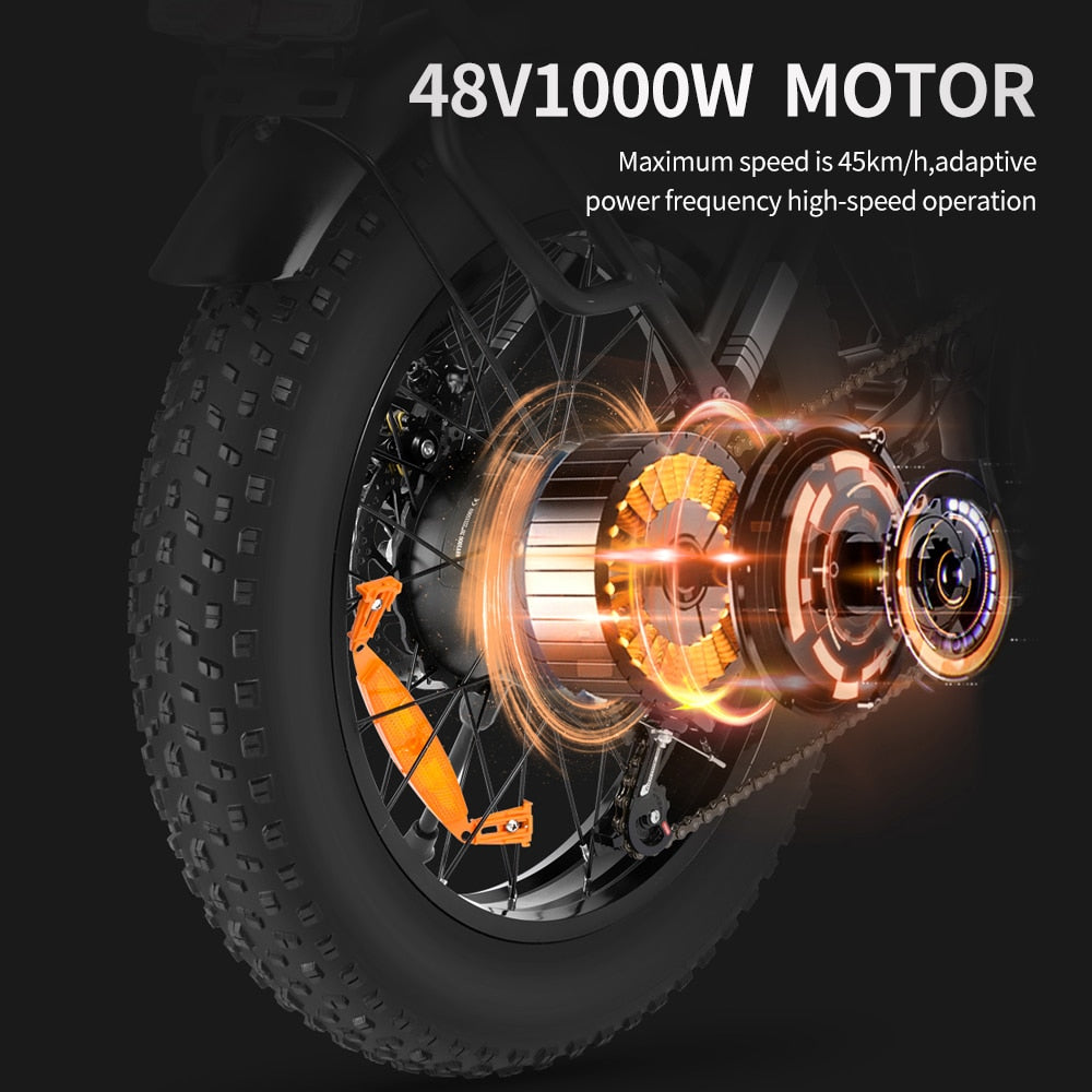 New Ridstar Winner Folding Electric Bike 1000W 48v 14AH Fat Tire Ebike Mountain Bike 20 Inch Electric Bicycle Cycling US Spot