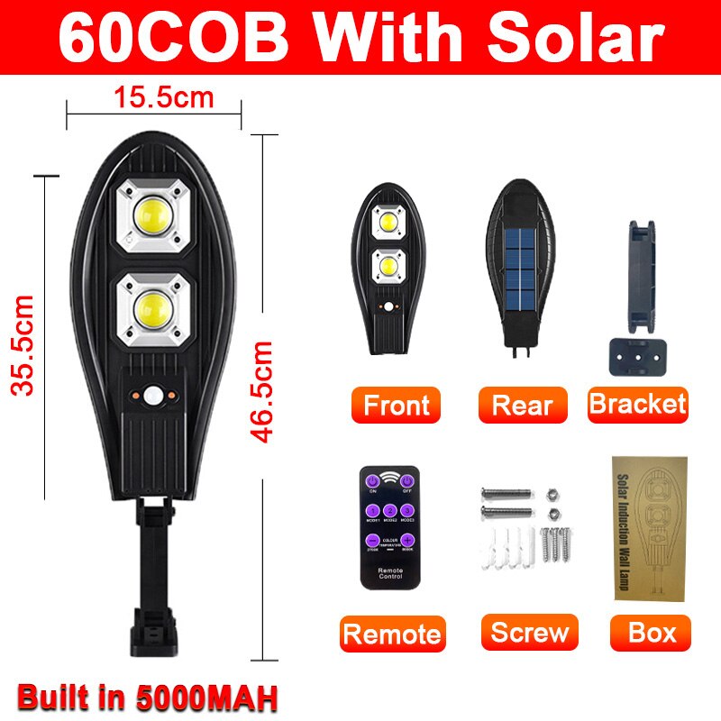 Solar Street Lights Outdoor 108COB Light Control Motion Sensor Dusk to Dawn Security Led Solar Street Light for Square Garden