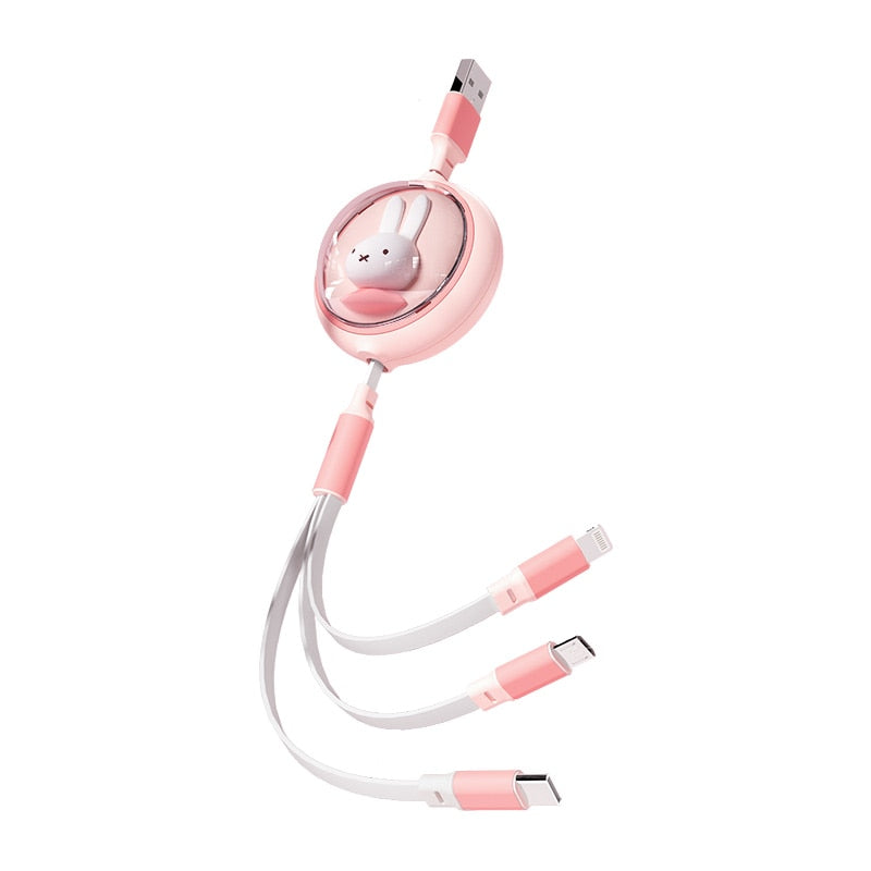 Miffy Retractable Charging Cable 3 in 1 USB C Cable for iPhone 13 14 Charger USB Type C Fast Charging for 14Pro Samsung Xiaomi