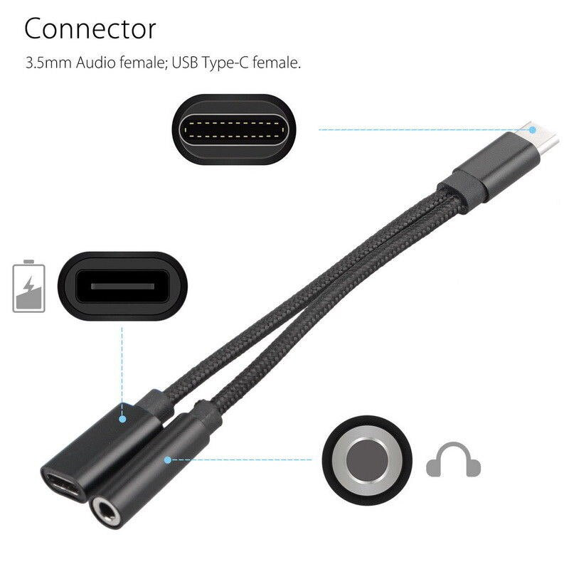 For Xiaomi Huawei to 3.5mm Earphone Audio Adapter for iPhone 3.5mm Headphones AUX Charging Cable 2 In 1 Splitter For IOS 15
