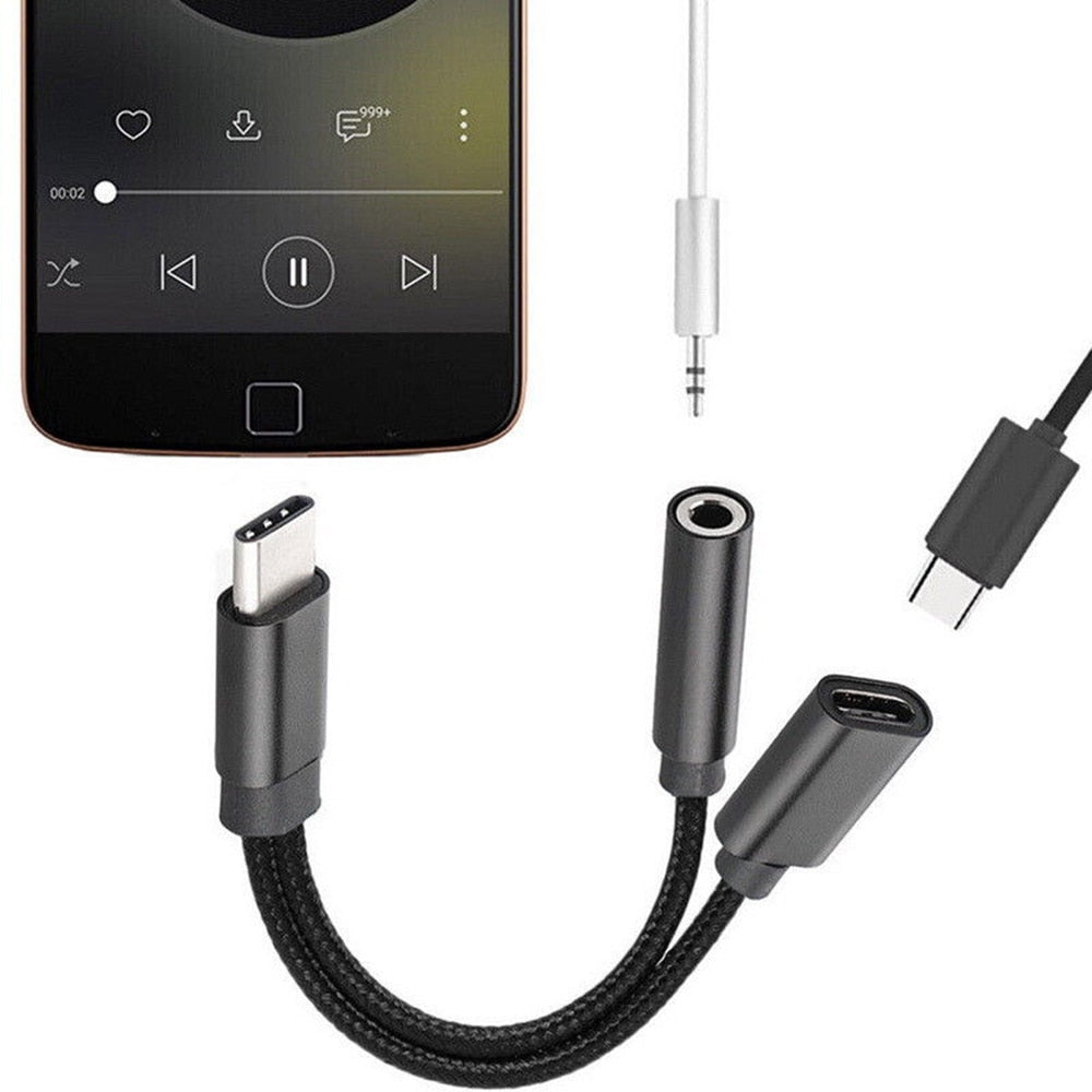 For Xiaomi Huawei to 3.5mm Earphone Audio Adapter for iPhone 3.5mm Headphones AUX Charging Cable 2 In 1 Splitter For IOS 15