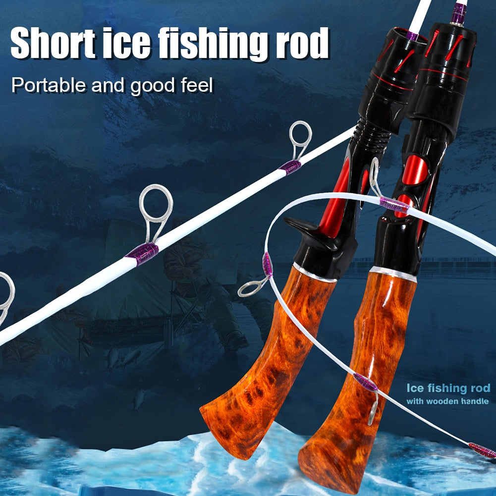 Telescopic Ice Winter Fishing Rod Outdoor Sport Mini Feeder Wooden Handle Fishing Pole Winter Fishing Rod Ice Fishing Reel