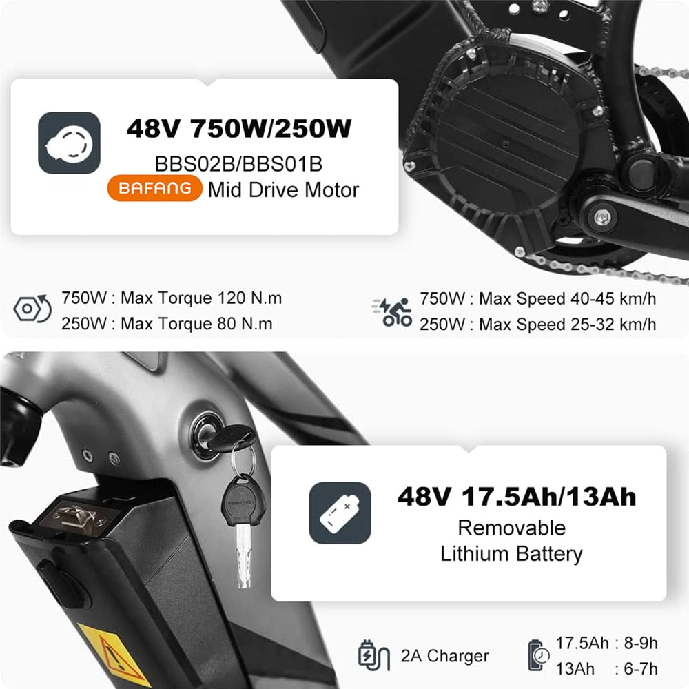 Accolmile Electric Bike 29 27.5 inch Mountain eBike Powerful 750W 500W 250W BAFANG Mid Drive Motor eMTB Adult Bicycle 8 Speed