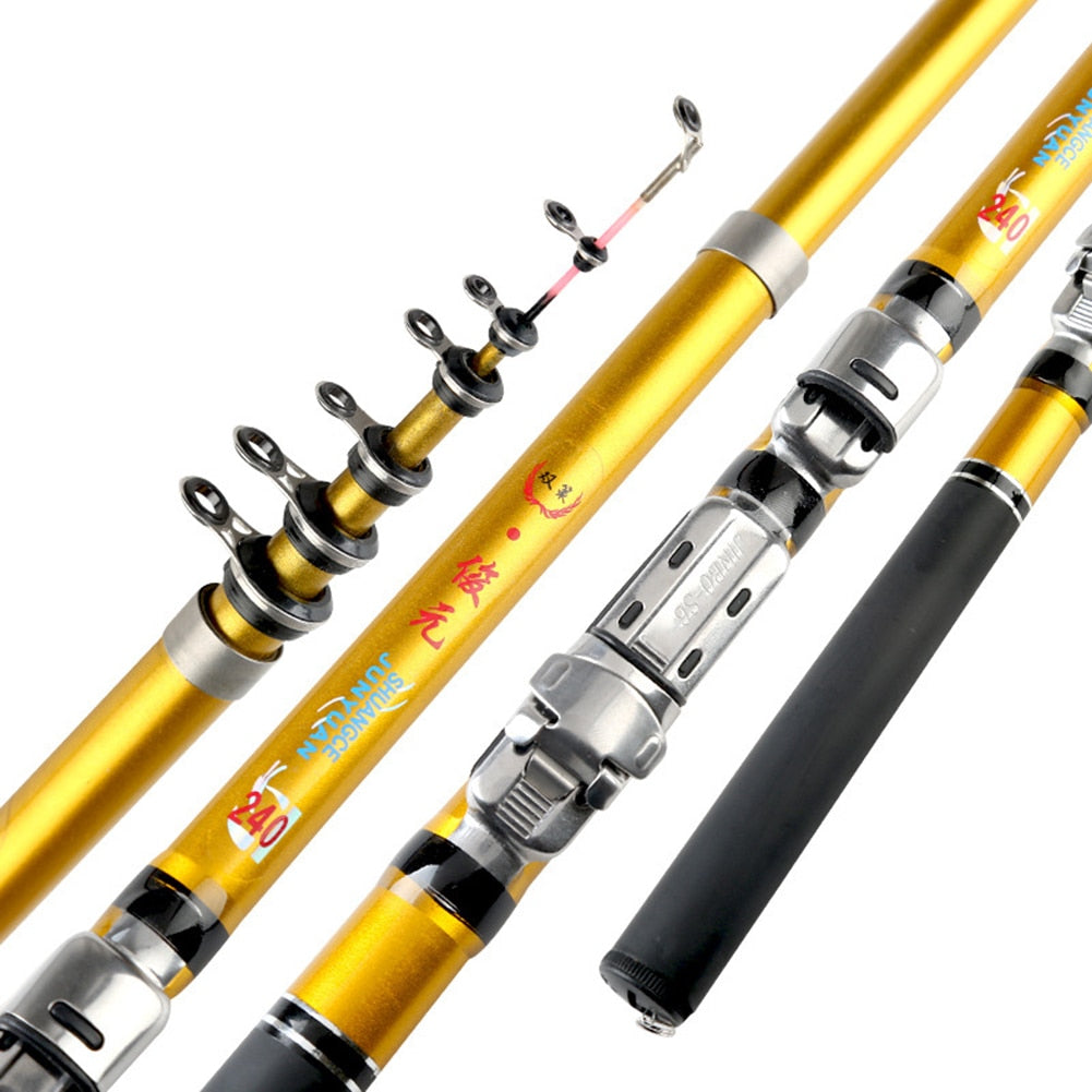Portable Mini Fishing Rod Carbon Fiber 1.5/1.8/2.1/2.4m Telescopic Spinning Reel Outdoor Sea River Lake Raft Pole Fish Tackle
