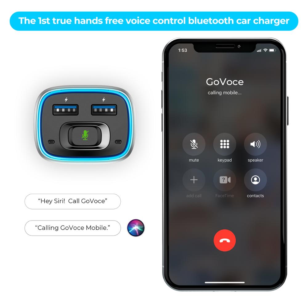GoVoCE Bluetooth Car Charger With Siri & Google Voice Control Wireless Car Charger USB Fast Chargeres For Phone