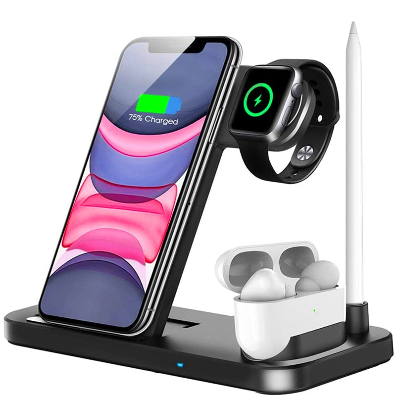 FDGAO 15W Wireless Charger 4 in 1 Qi Fast Charging Dock Station for Apple Watch 7 6 SE AirPods Pro iPhone 14 13 12 11 XS XR X 8