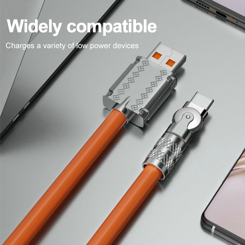 New 180° Rotatable 120w Super Fast Charging Cable for Huawei Apple Xiaomi Android Phone Charging Cable Elbow Cable for Game