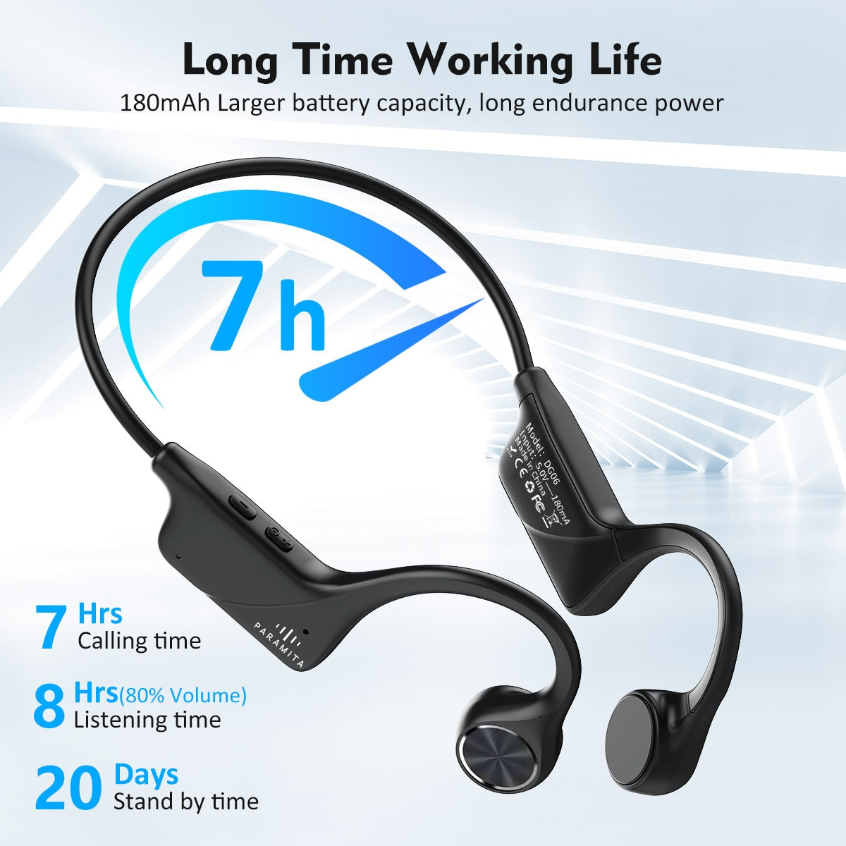 Real Bone Conduction Headphones Bluetooth Wireless Earphones Waterproof Sports Headset with Mic for Workouts Running Driving