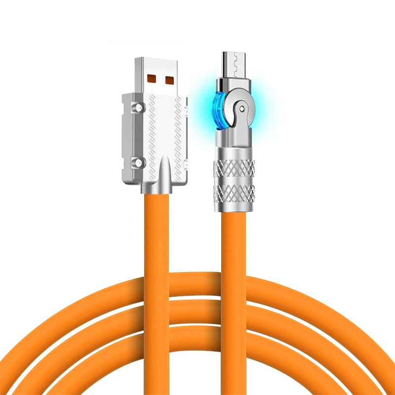 New 180° Rotatable 120w Super Fast Charging Cable for Huawei Apple Xiaomi Android Phone Charging Cable Elbow Cable for Game
