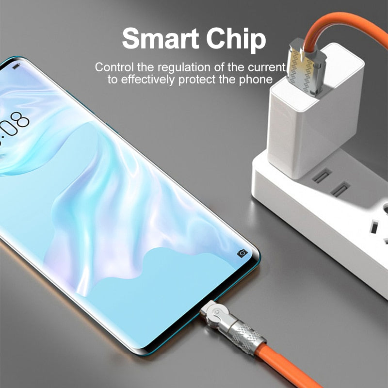 New 180° Rotatable 120w Super Fast Charging Cable for Huawei Apple Xiaomi Android Phone Charging Cable Elbow Cable for Game
