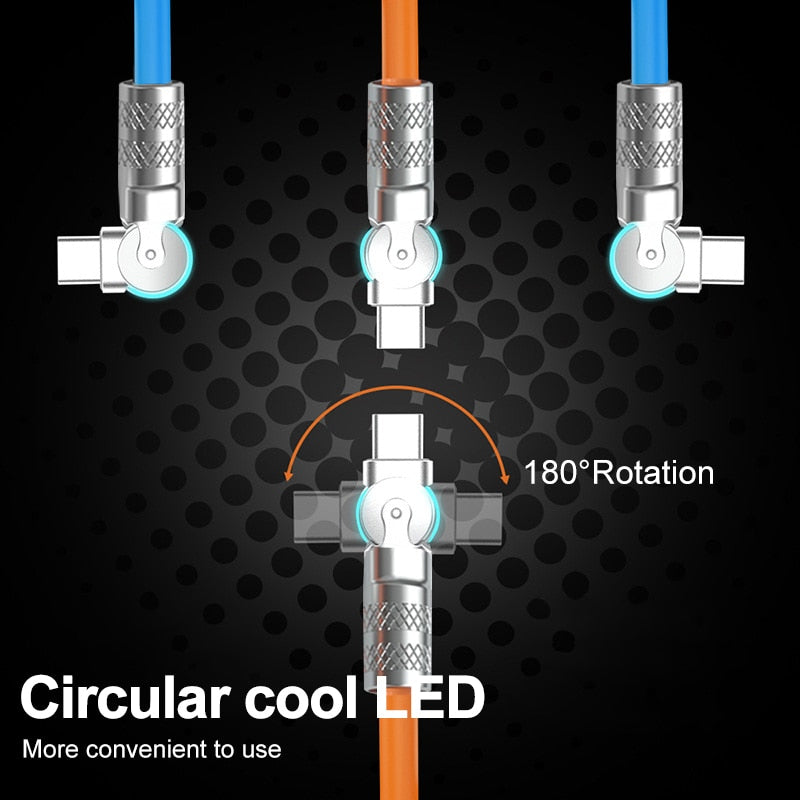 New 180° Rotatable 120w Super Fast Charging Cable for Huawei Apple Xiaomi Android Phone Charging Cable Elbow Cable for Game