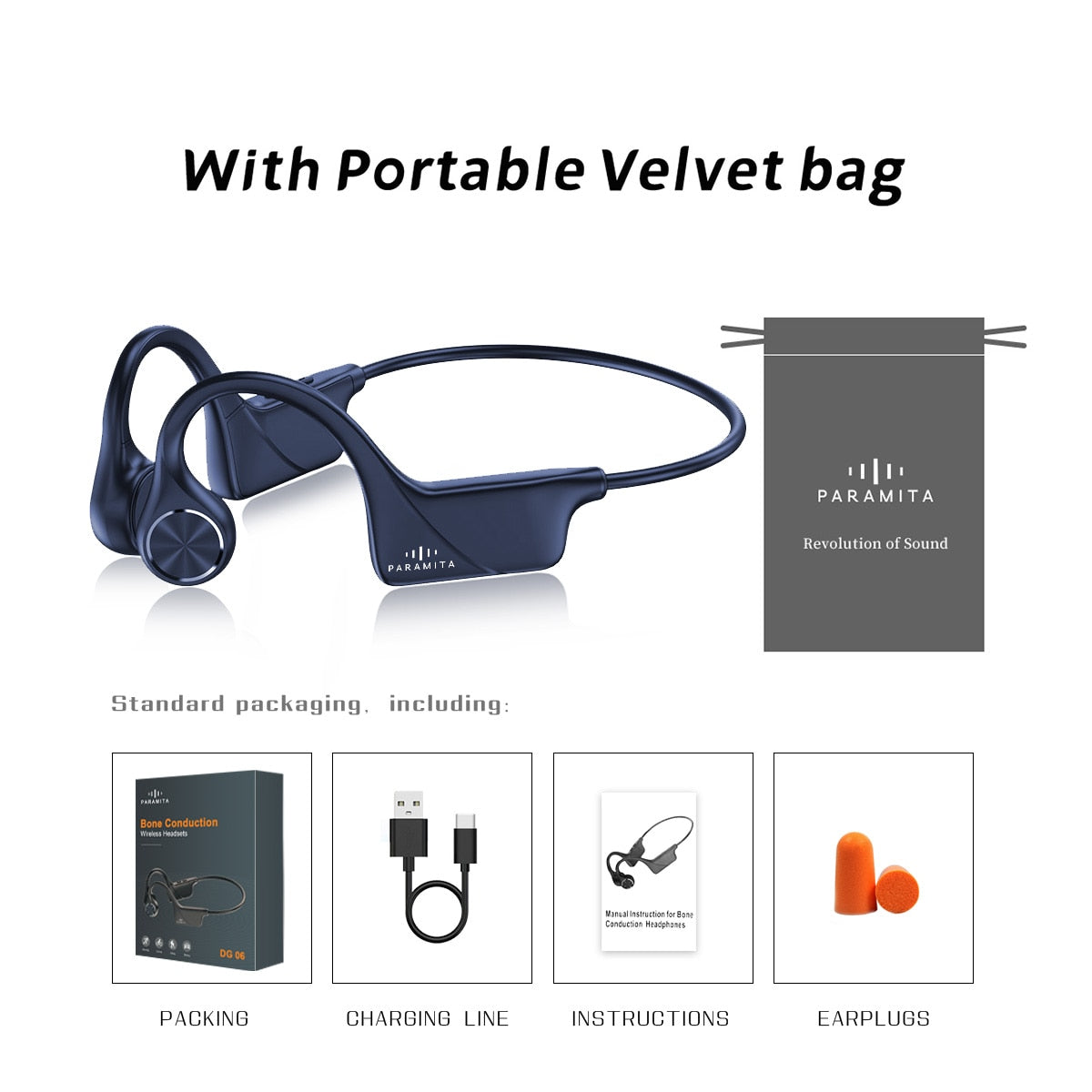 Real Bone Conduction Headphones Bluetooth Wireless Earphones Waterproof Sports Headset with Mic for Workouts Running Driving