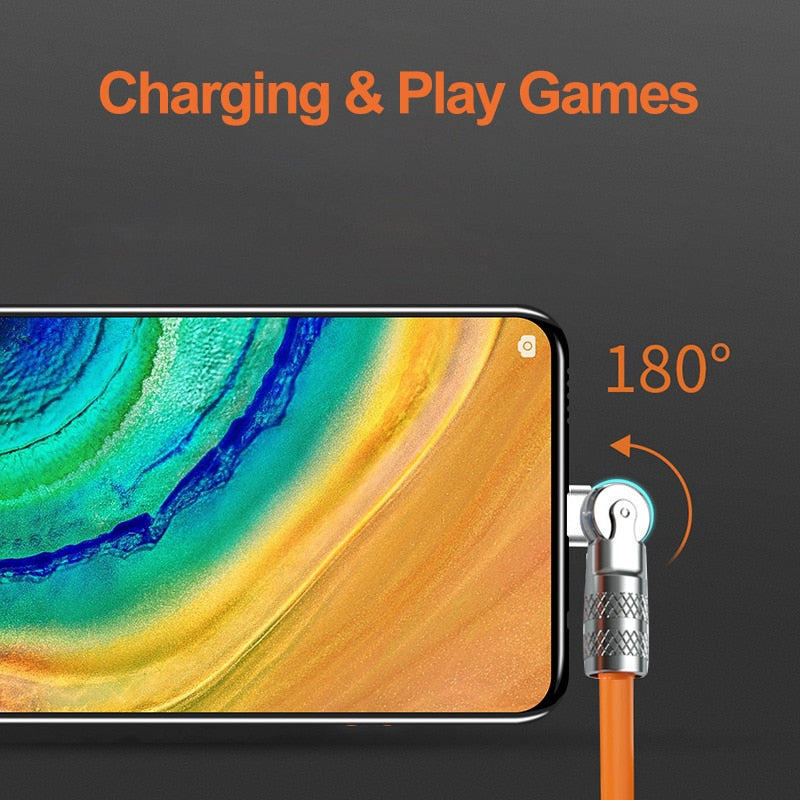New 180° Rotatable 120w Super Fast Charging Cable for Huawei Apple Xiaomi Android Phone Charging Cable Elbow Cable for Game