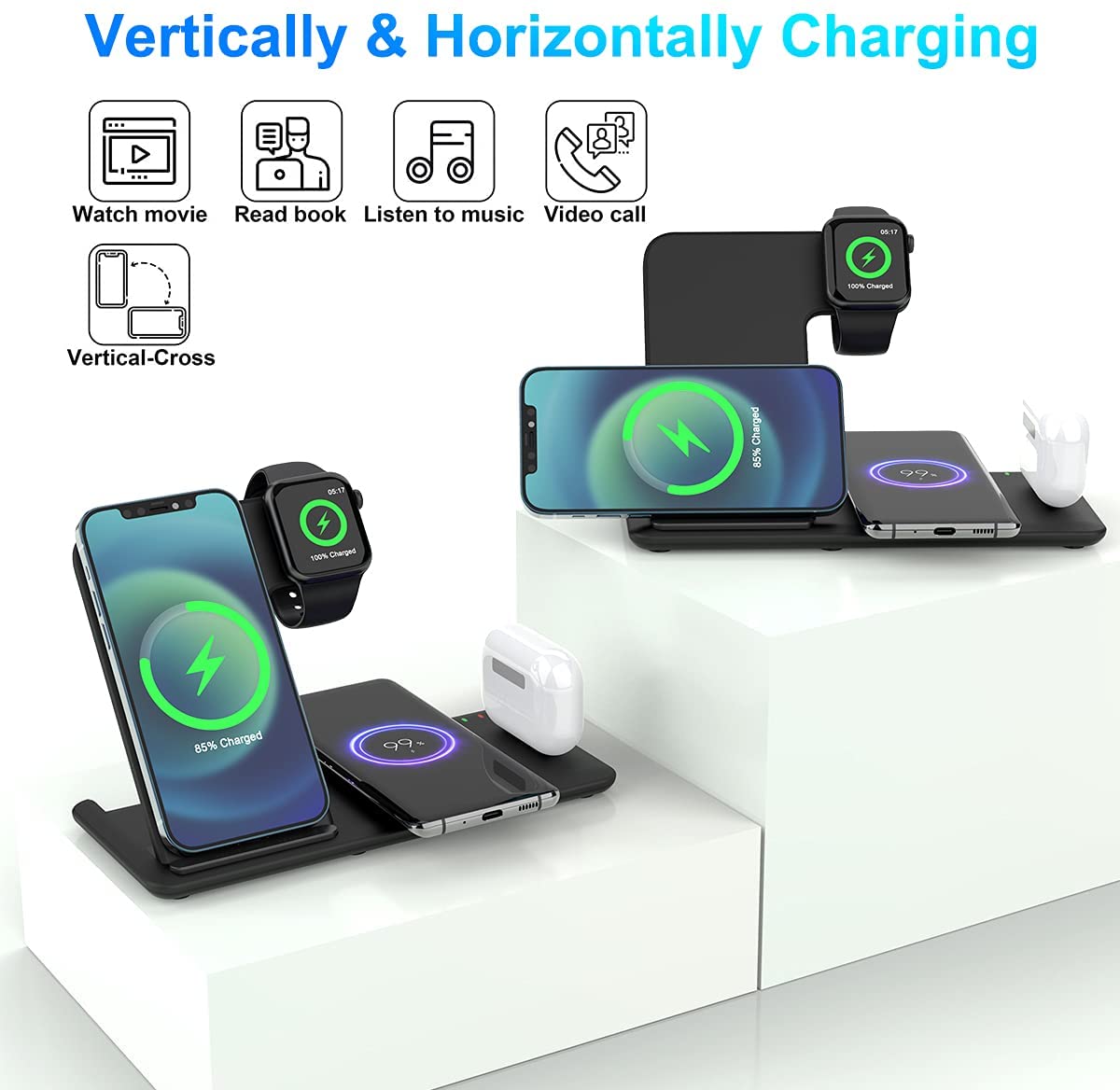 FDGAO 15W Wireless Charger 4 in 1 Qi Fast Charging Dock Station for Apple Watch 7 6 SE AirPods Pro iPhone 14 13 12 11 XS XR X 8