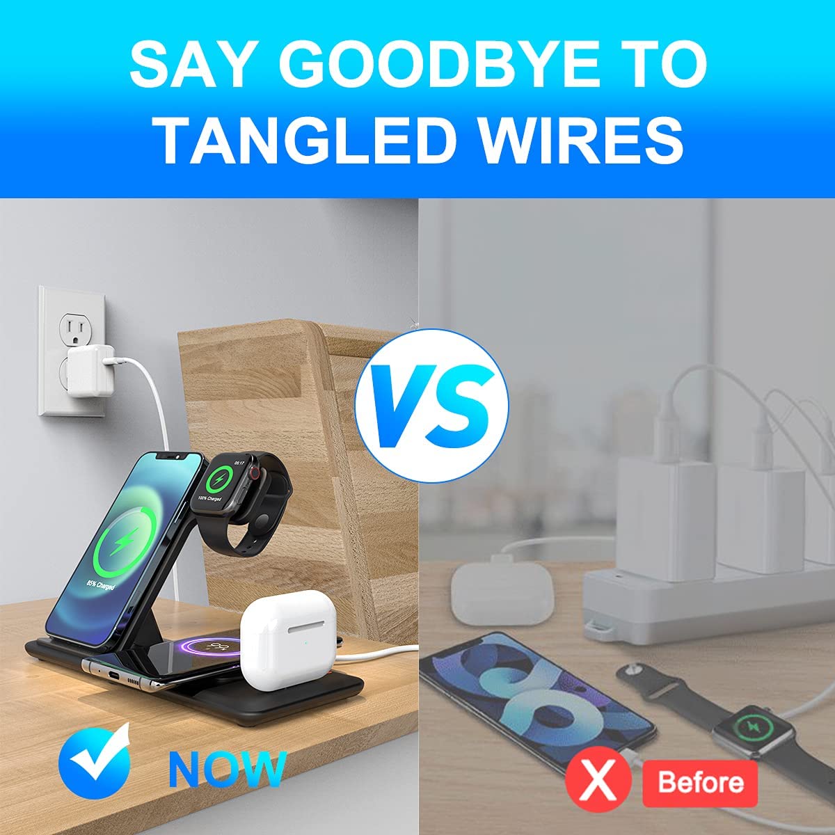 FDGAO 15W Wireless Charger 4 in 1 Qi Fast Charging Dock Station for Apple Watch 7 6 SE AirPods Pro iPhone 14 13 12 11 XS XR X 8