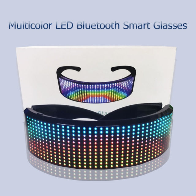 App Control Bluetooth Led Party Glasses Customized Languages USB Charge Flashing Luminous Eyewear Christmas Concert Sunglasses