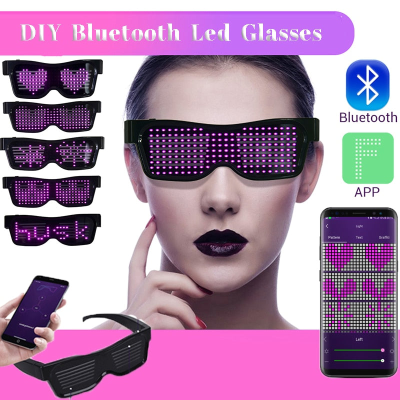 App Control Bluetooth Led Party Glasses Customized Languages USB Charge Flashing Luminous Eyewear Christmas Concert Sunglasses