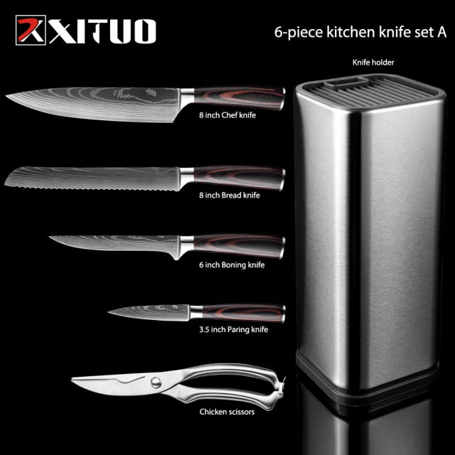 XITUO Kitchen Chef Set 4-8PCS set Knife Stainless Steel Knife Holder Santoku Utility Cut Cleaver Bread Paring Knives Scissors