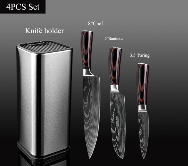 XITUO Kitchen Chef Set 4-8PCS set Knife Stainless Steel Knife Holder Santoku Utility Cut Cleaver Bread Paring Knives Scissors