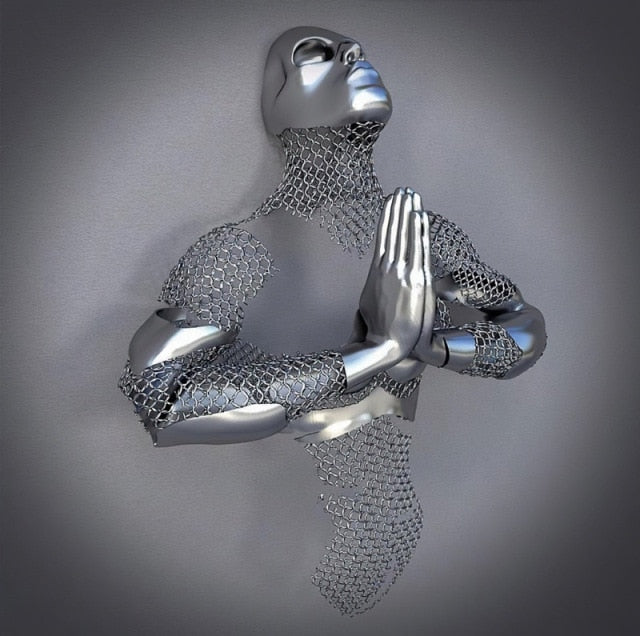 Abstract Metal Figure Statue Canvas Painting Wall Art Picture Couples Wing Baby Sculpture Lover Poster Prints Home Decor Gifts