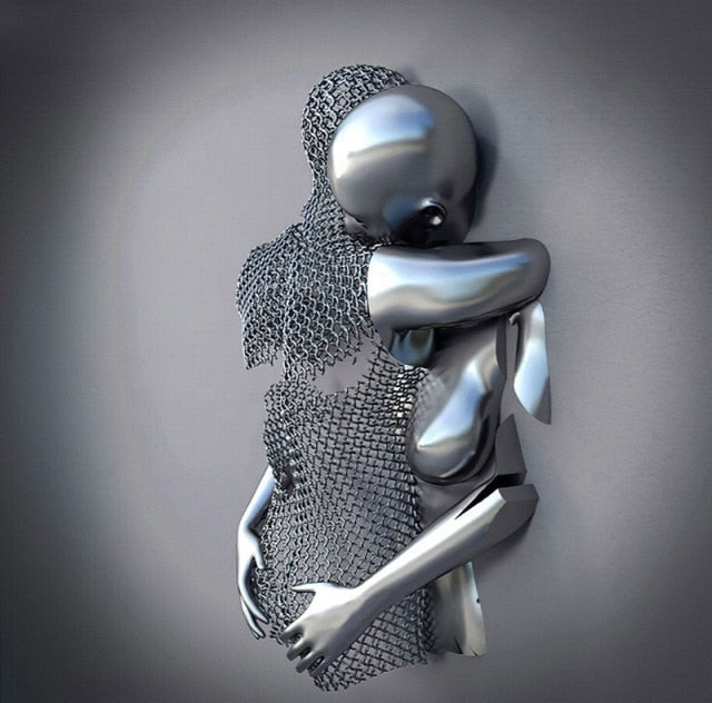Abstract Metal Figure Statue Canvas Painting Wall Art Picture Couples Wing Baby Sculpture Lover Poster Prints Home Decor Gifts