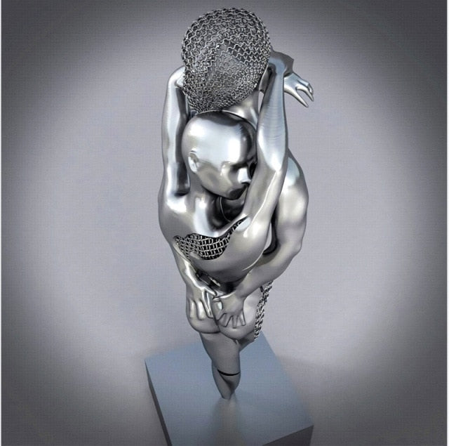 Abstract Metal Figure Statue Canvas Painting Wall Art Picture Couples Wing Baby Sculpture Lover Poster Prints Home Decor Gifts