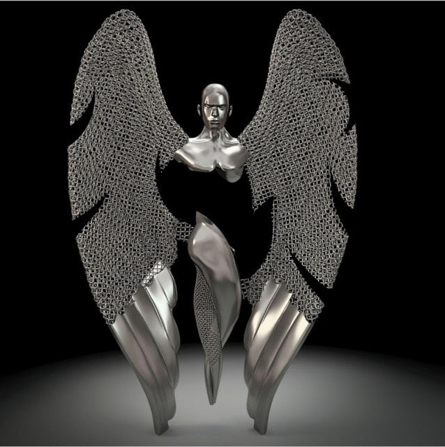 Abstract Metal Figure Statue Canvas Painting Wall Art Picture Couples Wing Baby Sculpture Lover Poster Prints Home Decor Gifts
