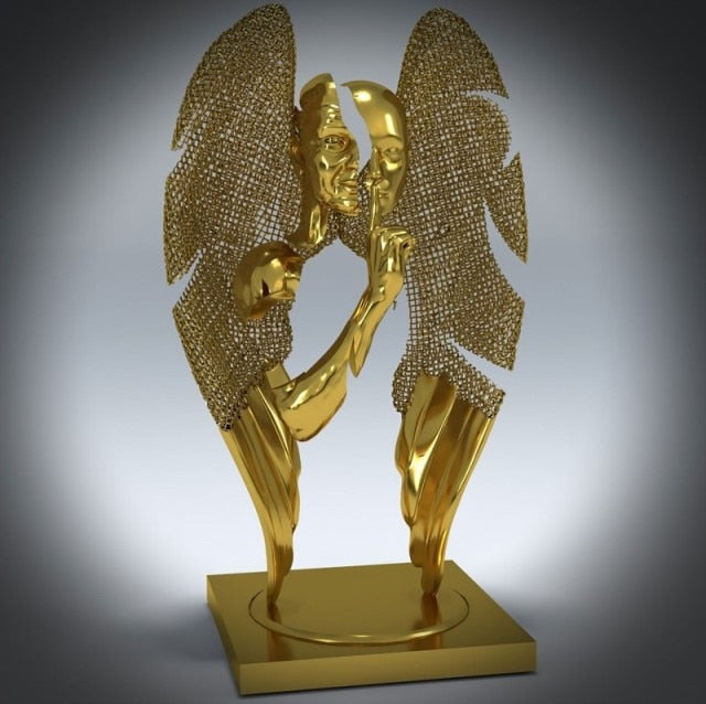 Abstract Metal Figure Statue Canvas Painting Wall Art Picture Couples Wing Baby Sculpture Lover Poster Prints Home Decor Gifts