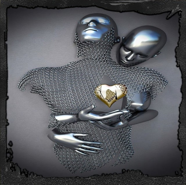 Abstract Metal Figure Statue Canvas Painting Wall Art Picture Couples Wing Baby Sculpture Lover Poster Prints Home Decor Gifts