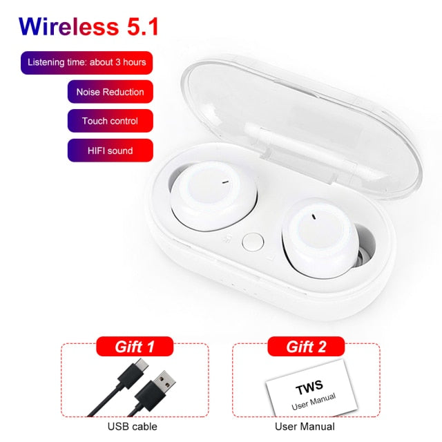 Y50 TWS Compatible-Bluetooth 5.0 Earphone Wireless Headset Deep Bass Earbuds Sport Earphones In-Ear Button Control Headphones