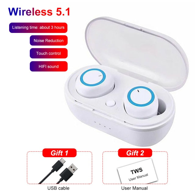 Y50 TWS Compatible-Bluetooth 5.0 Earphone Wireless Headset Deep Bass Earbuds Sport Earphones In-Ear Button Control Headphones