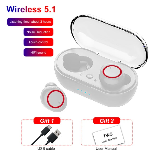 Y50 TWS Compatible-Bluetooth 5.0 Earphone Wireless Headset Deep Bass Earbuds Sport Earphones In-Ear Button Control Headphones