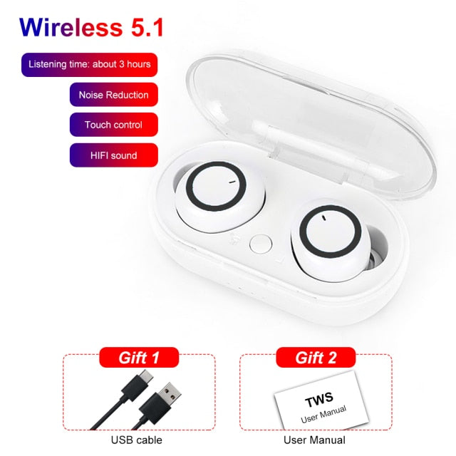 Y50 TWS Compatible-Bluetooth 5.0 Earphone Wireless Headset Deep Bass Earbuds Sport Earphones In-Ear Button Control Headphones